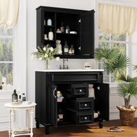 VanityFus 35.1-in Black Bathroom Vanity Single Sink Medicine Cabinet Combo with Ceramic Top Undermount 3 Soft Close Doors 2 Drawers (Mirror Included) Adjustable Shelves
