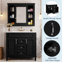 VanityFus 35.1-in Black Bathroom Vanity Single Sink Medicine Cabinet Combo with Ceramic Top Undermount 3 Soft Close Doors 2 Drawers (Mirror Included) Adjustable Shelves