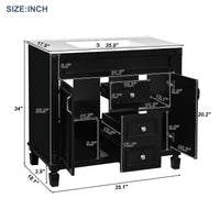 VanityFus 35.1-in Black Bathroom Vanity Single Sink Medicine Cabinet Combo with Ceramic Top Undermount 3 Soft Close Doors 2 Drawers (Mirror Included) Adjustable Shelves