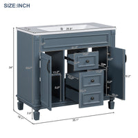VanityFus 35.1-in Blue Bathroom Vanity Single Sink Medicine Cabinet Combo with Ceramic Top Undermount 3 Soft Close Doors 2 Drawers (Mirror Included) Adjustable Shelves