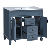VanityFus 35.1-in Blue Bathroom Vanity Single Sink Medicine Cabinet Combo with Ceramic Top Undermount 3 Soft Close Doors 2 Drawers (Mirror Included) Adjustable Shelves