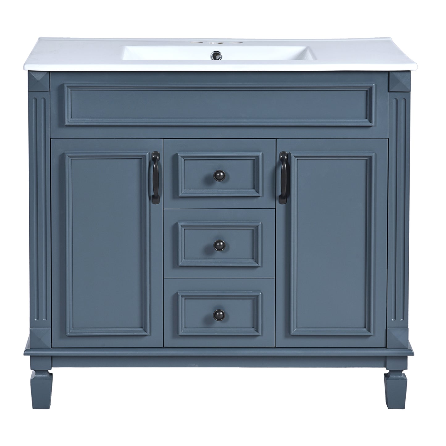 VanityFus 35.1-in Blue Bathroom Vanity Single Sink Medicine Cabinet Combo with Ceramic Top Undermount 3 Soft Close Doors 2 Drawers (Mirror Included) Adjustable Shelves