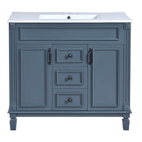 VanityFus 35.1-in Blue Bathroom Vanity Single Sink Medicine Cabinet Combo with Ceramic Top Undermount 3 Soft Close Doors 2 Drawers (Mirror Included) Adjustable Shelves
