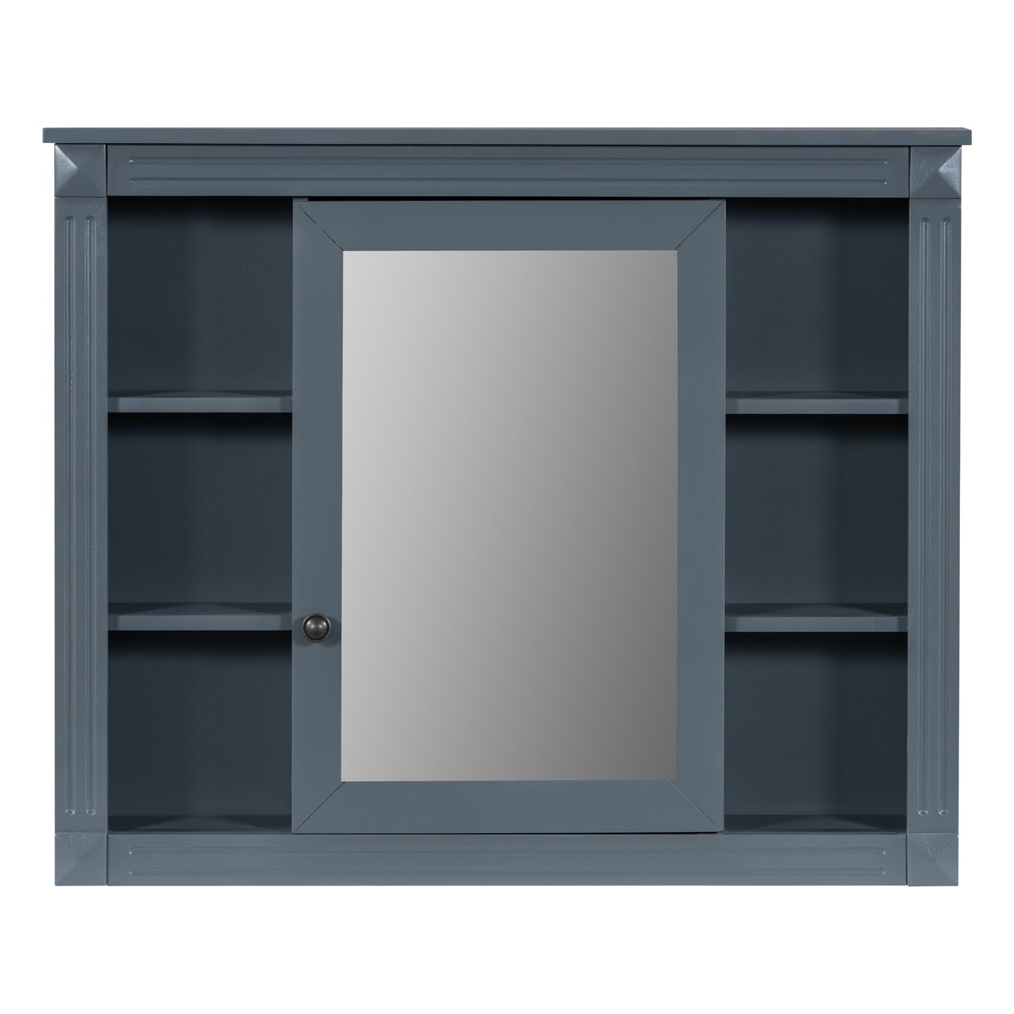 VanityFus 35.1-in Blue Bathroom Vanity Single Sink Medicine Cabinet Combo with Ceramic Top Undermount 3 Soft Close Doors 2 Drawers (Mirror Included) Adjustable Shelves