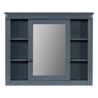 VanityFus 35.1-in Blue Bathroom Vanity Single Sink Medicine Cabinet Combo with Ceramic Top Undermount 3 Soft Close Doors 2 Drawers (Mirror Included) Adjustable Shelves