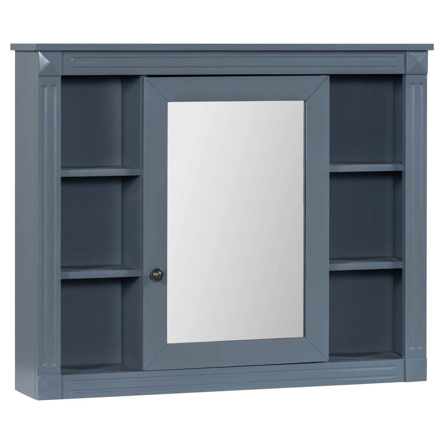 VanityFus 35.1-in Blue Bathroom Vanity Single Sink Medicine Cabinet Combo with Ceramic Top Undermount 3 Soft Close Doors 2 Drawers (Mirror Included) Adjustable Shelves