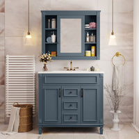 VanityFus 35.1-in Blue Bathroom Vanity Single Sink Medicine Cabinet Combo with Ceramic Top Undermount 3 Soft Close Doors 2 Drawers (Mirror Included) Adjustable Shelves