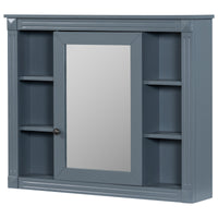 VanityFus 35.1-in Blue Bathroom Vanity Single Sink Medicine Cabinet Combo with Ceramic Top Undermount 3 Soft Close Doors 2 Drawers (Mirror Included) Adjustable Shelves