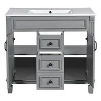 VanityFus 35.1-in Gray Bathroom Vanity Single Sink Combo with Ceramic Top Undermount 3 Soft Close Doors 2 Drawers Adjustable Shelves