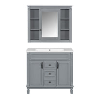 VanityFus 35.1-in Gray Bathroom Vanity Single Sink Combo with Ceramic Top Undermount 3 Soft Close Doors 2 Drawers Adjustable Shelves
