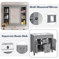 VanityFus 35.1-in Gray Bathroom Vanity Single Sink Combo with Ceramic Top Undermount 3 Soft Close Doors 2 Drawers Adjustable Shelves