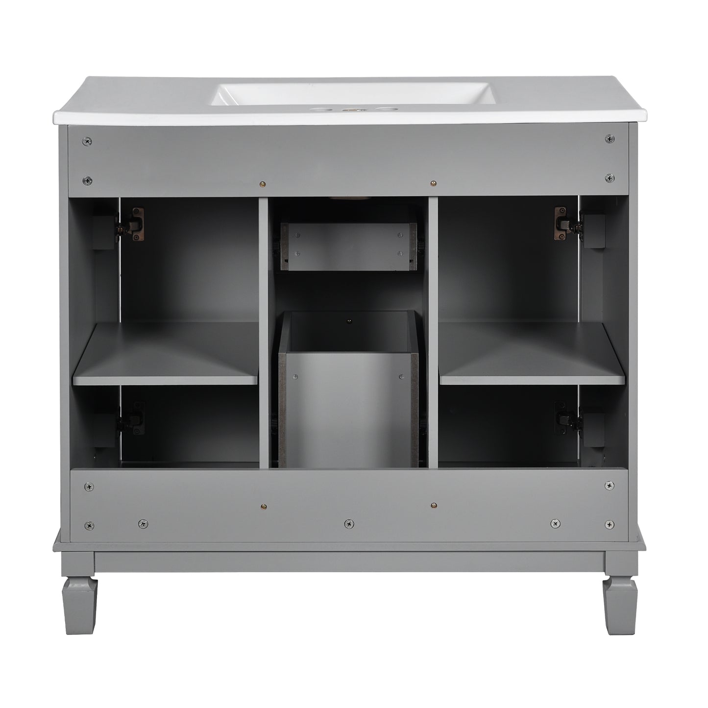 VanityFus 35.1-in Gray Bathroom Vanity Single Sink Combo with Ceramic Top Undermount 3 Soft Close Doors 2 Drawers Adjustable Shelves