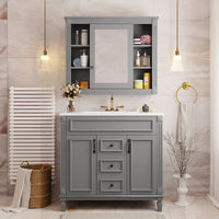 VanityFus 35.1-in Gray Bathroom Vanity Single Sink Combo with Ceramic Top Undermount 3 Soft Close Doors 2 Drawers Adjustable Shelves
