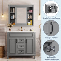 VanityFus 35.1-in Gray Bathroom Vanity Single Sink Combo with Ceramic Top Undermount 3 Soft Close Doors 2 Drawers Adjustable Shelves