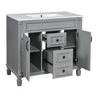 VanityFus 35.1-in Gray Bathroom Vanity Single Sink Combo with Ceramic Top Undermount 3 Soft Close Doors 2 Drawers Adjustable Shelves
