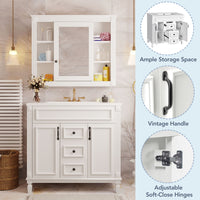 VanityFus 35.1-in White Bathroom Vanity Single Sink Combo with Ceramic Top Undermount 3 Soft Close Doors 2 Drawers Adjustable Shelves
