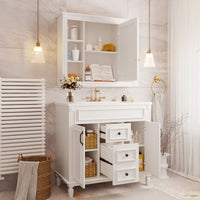 VanityFus 35.1-in White Bathroom Vanity Single Sink Combo with Ceramic Top Undermount 3 Soft Close Doors 2 Drawers Adjustable Shelves