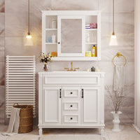 VanityFus 35.1-in White Bathroom Vanity Single Sink Combo with Ceramic Top Undermount 3 Soft Close Doors 2 Drawers Adjustable Shelves