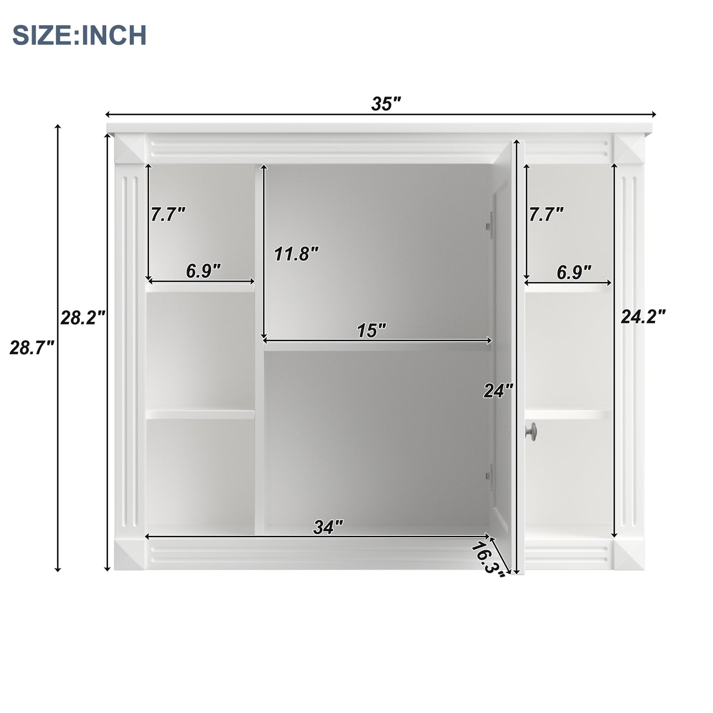 VanityFus 35.1-in White Bathroom Vanity Single Sink Combo with Ceramic Top Undermount 3 Soft Close Doors 2 Drawers Adjustable Shelves