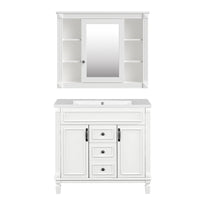 VanityFus 35.1-in White Bathroom Vanity Single Sink Combo with Ceramic Top Undermount 3 Soft Close Doors 2 Drawers Adjustable Shelves