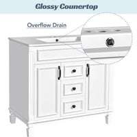 VanityFus 35.1-in White Bathroom Vanity Single Sink Combo with Ceramic Top Undermount 3 Soft Close Doors 2 Drawers Adjustable Shelves