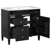 VanityFus 36-in Black Bathroom Vanity Undermount Single Sink Combo Resin Top with 1 Soft Close Door 3 Drawers Adjustable Shelves