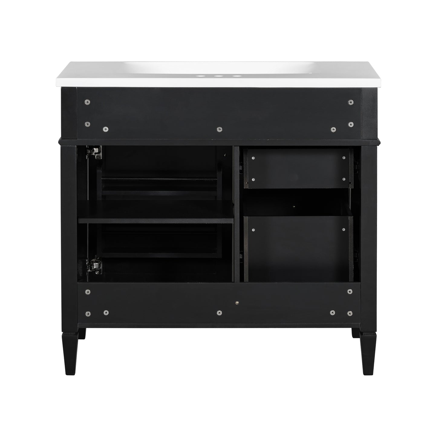 VanityFus 36-in Black Bathroom Vanity Undermount Single Sink Combo Resin Top with 1 Soft Close Door 3 Drawers Adjustable Shelves