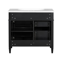 VanityFus 36-in Black Bathroom Vanity Undermount Single Sink Combo Resin Top with 1 Soft Close Door 3 Drawers Adjustable Shelves