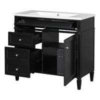 VanityFus 36-in Black Bathroom Vanity Undermount Single Sink Combo Resin Top with 1 Soft Close Door 3 Drawers Adjustable Shelves