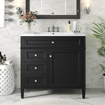 VanityFus 36-in Black Bathroom Vanity Undermount Single Sink Combo Resin Top with 1 Soft Close Door 3 Drawers Adjustable Shelves