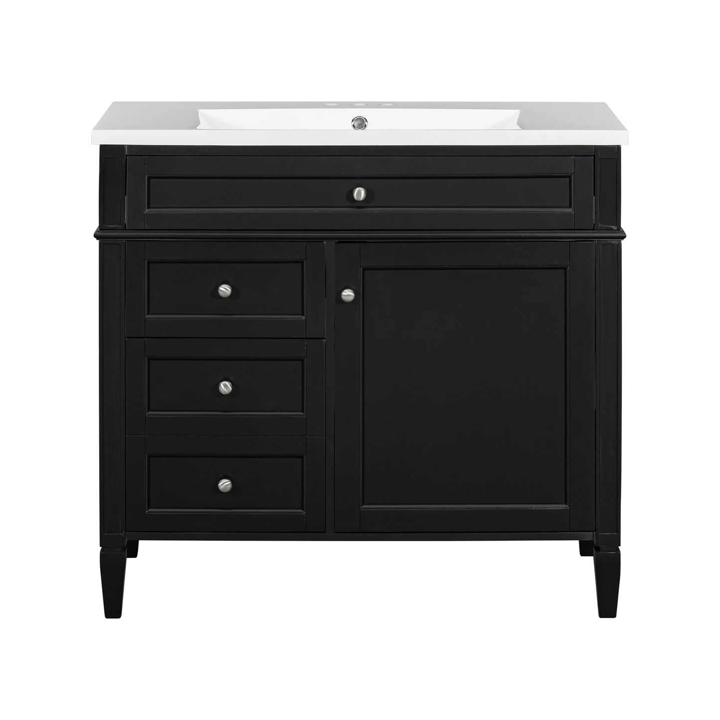 VanityFus 36-in Black Bathroom Vanity Undermount Single Sink Combo Resin Top with 1 Soft Close Door 3 Drawers Adjustable Shelves
