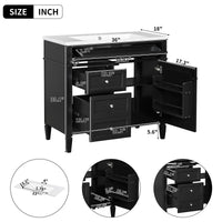 VanityFus 36-in Black Bathroom Vanity Undermount Single Sink Combo Resin Top with 1 Soft Close Door 3 Drawers Adjustable Shelves