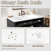 VanityFus 36-in Black Bathroom Vanity Undermount Single Sink Combo Resin Top with 1 Soft Close Door 3 Drawers Adjustable Shelves
