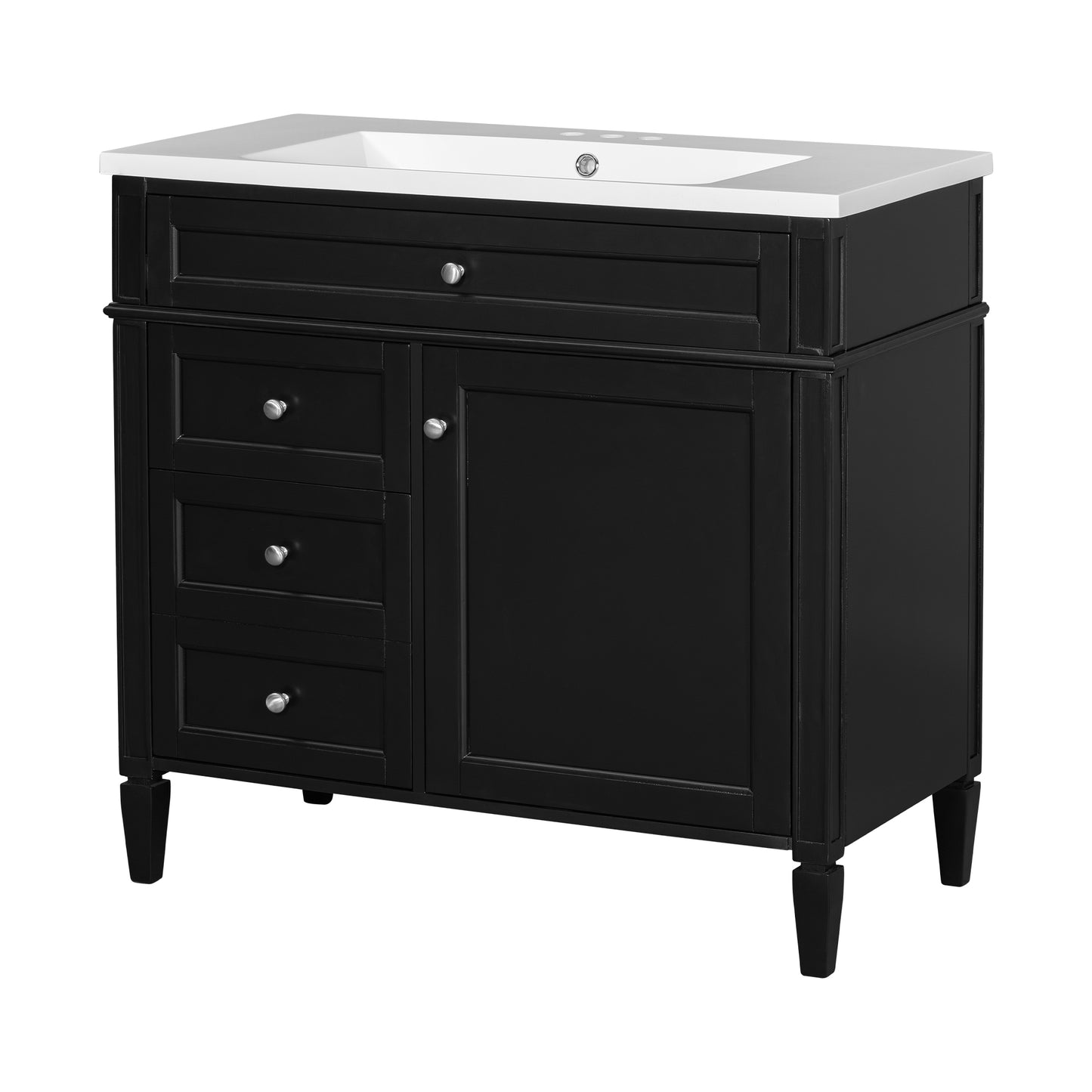 VanityFus 36-in Black Bathroom Vanity Undermount Single Sink Combo Resin Top with 1 Soft Close Door 3 Drawers Adjustable Shelves