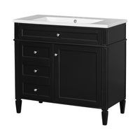 VanityFus 36-in Black Bathroom Vanity Undermount Single Sink Combo Resin Top with 1 Soft Close Door 3 Drawers Adjustable Shelves