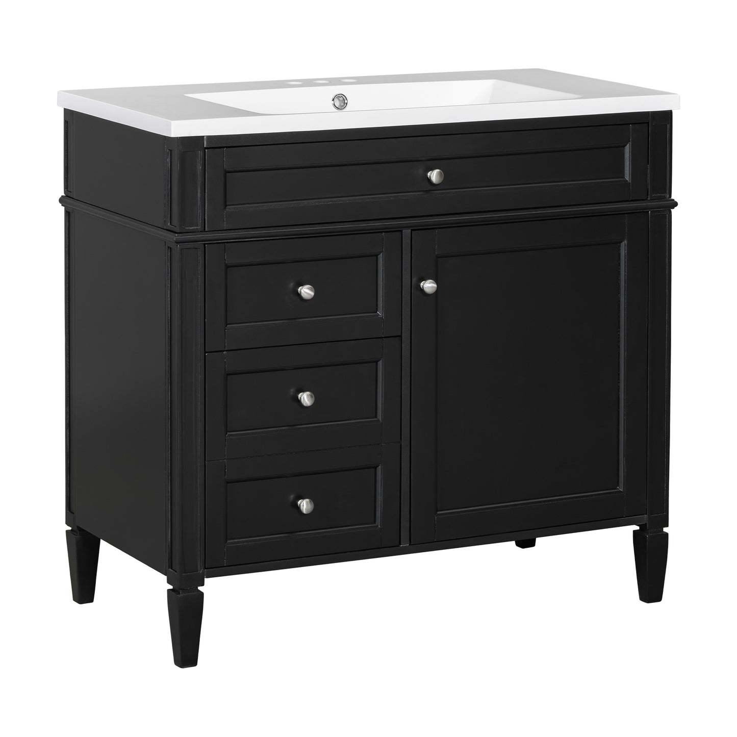 VanityFus 36-in Black Bathroom Vanity Undermount Single Sink Combo Resin Top with 1 Soft Close Door 3 Drawers Adjustable Shelves