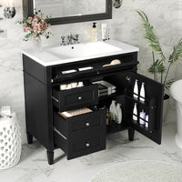 VanityFus 36-in Black Bathroom Vanity Undermount Single Sink Combo Resin Top with 1 Soft Close Door 3 Drawers Adjustable Shelves