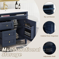 VanityFus 36-in Blue Bathroom Vanity Undermount Single Sink Combo Resin Top with 1 Soft Close Door 3 Drawers Adjustable Shelves