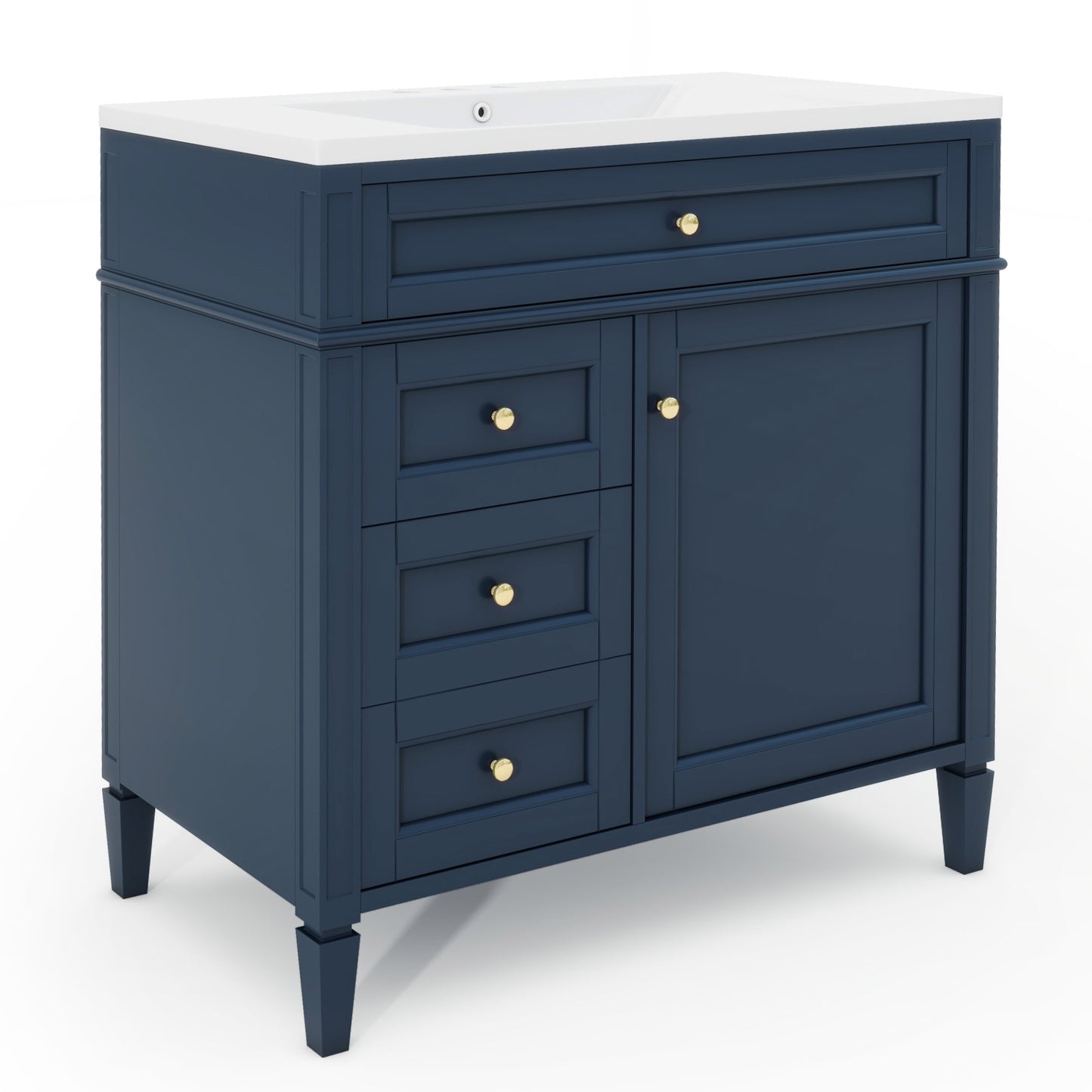 VanityFus 36-in Blue Bathroom Vanity Undermount Single Sink Combo Resin Top with 1 Soft Close Door 3 Drawers Adjustable Shelves