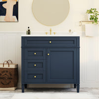 VanityFus 36-in Blue Bathroom Vanity Undermount Single Sink Combo Resin Top with 1 Soft Close Door 3 Drawers Adjustable Shelves