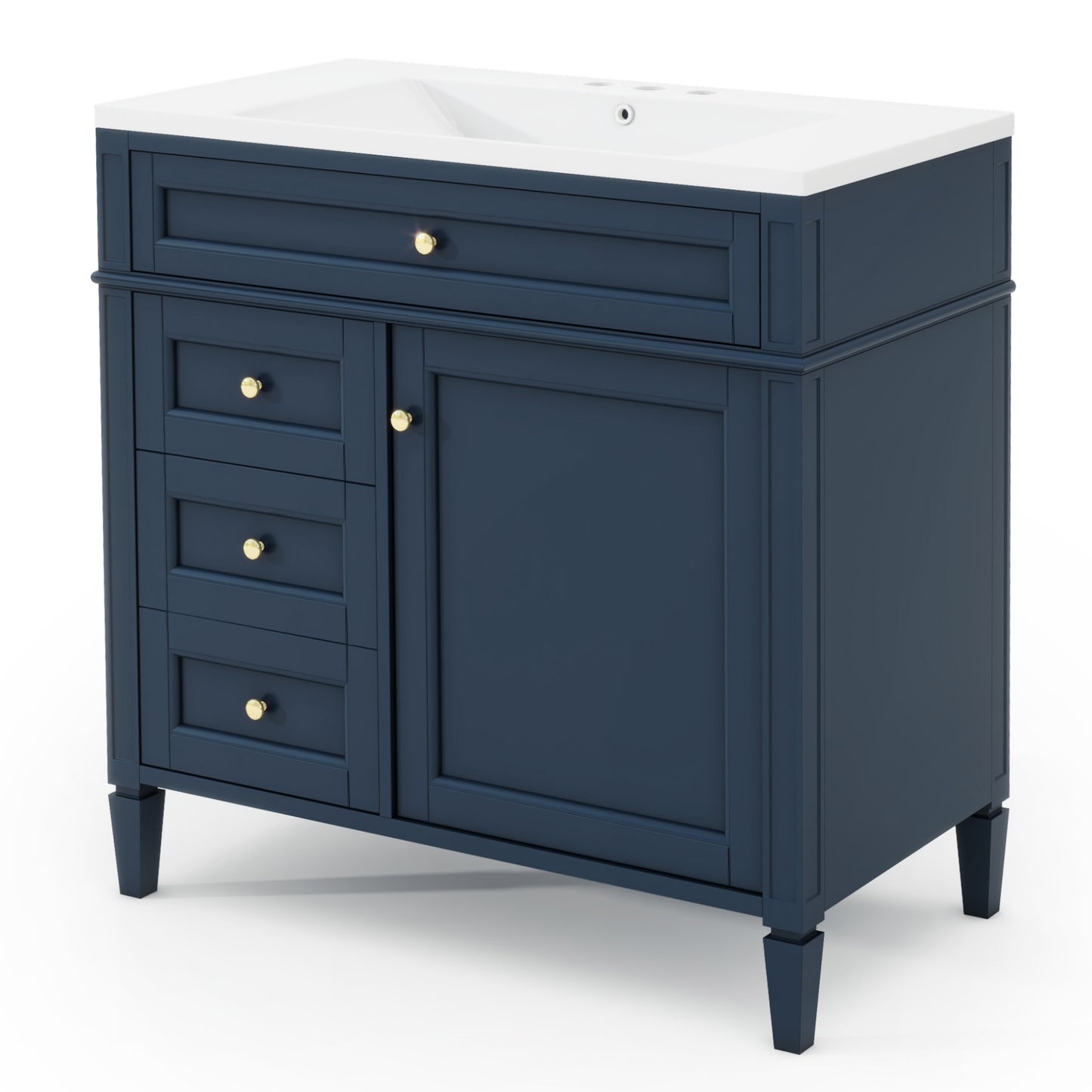 VanityFus 36-in Blue Bathroom Vanity Undermount Single Sink Combo Resin Top with 1 Soft Close Door 3 Drawers Adjustable Shelves