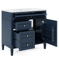 VanityFus 36-in Blue Bathroom Vanity Undermount Single Sink Combo Resin Top with 1 Soft Close Door 3 Drawers Adjustable Shelves