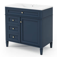 VanityFus 36-in Blue Bathroom Vanity Undermount Single Sink Combo Resin Top with 1 Soft Close Door 3 Drawers Adjustable Shelves