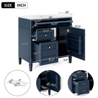 VanityFus 36-in Blue Bathroom Vanity Undermount Single Sink Combo Resin Top with 1 Soft Close Door 3 Drawers Adjustable Shelves