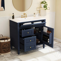 VanityFus 36-in Blue Bathroom Vanity Undermount Single Sink Combo Resin Top with 1 Soft Close Door 3 Drawers Adjustable Shelves