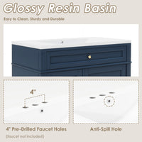 VanityFus 36-in Blue Bathroom Vanity Undermount Single Sink Combo Resin Top with 1 Soft Close Door 3 Drawers Adjustable Shelves