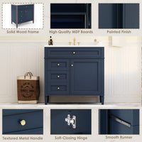 VanityFus 36-in Blue Bathroom Vanity Undermount Single Sink Combo Resin Top with 1 Soft Close Door 3 Drawers Adjustable Shelves