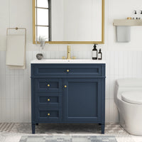 VanityFus 36-in Blue Bathroom Vanity Undermount Single Sink Combo Resin Top with 1 Soft Close Door 3 Drawers Adjustable Shelves
