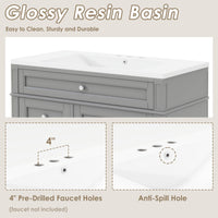 VanityFus 36-in Grey Bathroom Vanity Undermount Single Sink Combo Resin Top with 1 Soft Close Door 3 Drawers Adjustable Shelves