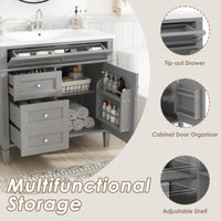 VanityFus 36-in Grey Bathroom Vanity Undermount Single Sink Combo Resin Top with 1 Soft Close Door 3 Drawers Adjustable Shelves